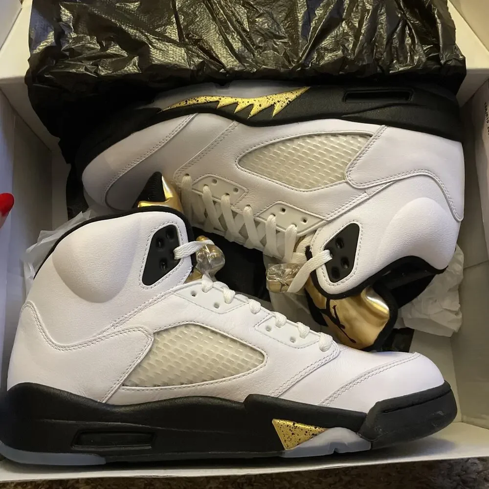 Size 10 - Air Jordan 5 Retro Olympic New In Box White Black Gold